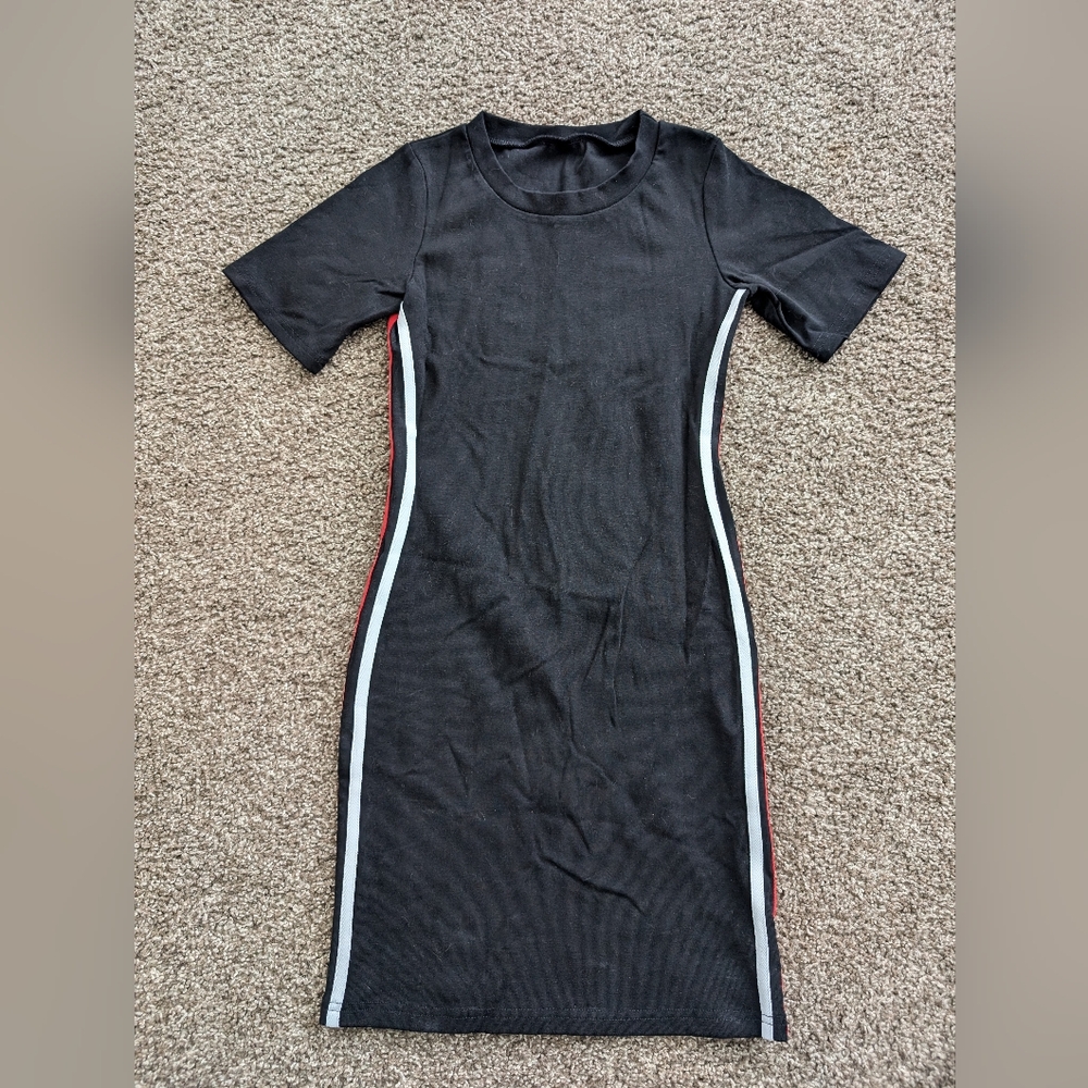Black Bodycon Dress with Side Stripes